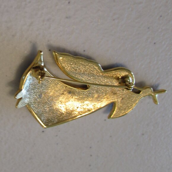 Angel Trumpet Pin Gold Tone Purple/Blue Sparkly Enamel 3" Long - Picture 4 of 8